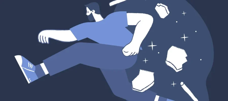 susam A stylized illustration of a person in blue running forward energetically, with flying books, papers, and a pencil behind them, suggesting movement and the pursuit of knowledge or progress. The background is dark blue with white accent details.