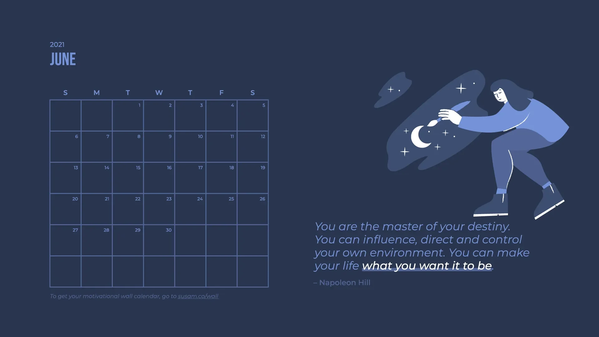 A calendar with an illustration of a woman on a skateboard.