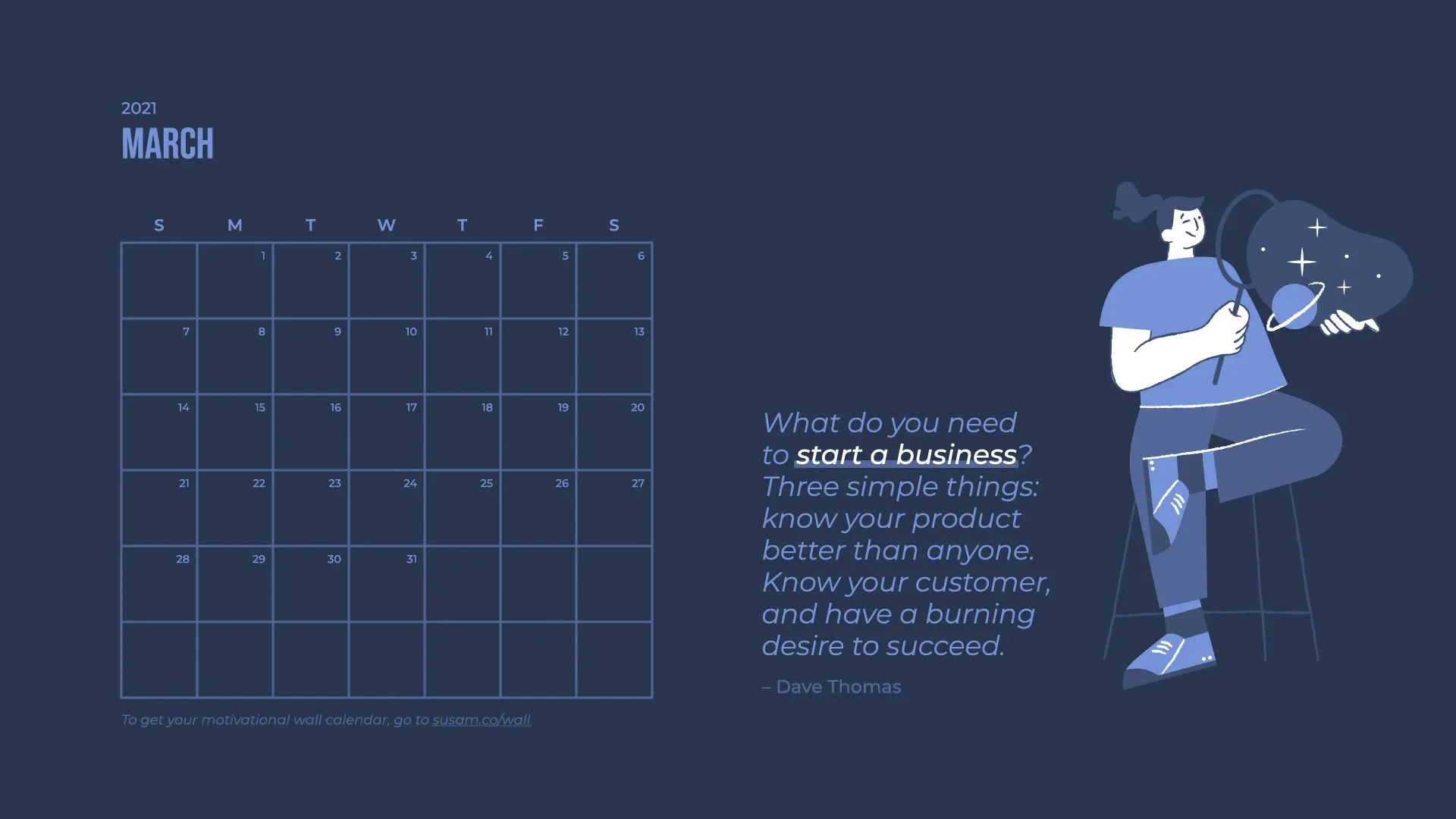 A calendar with an illustration of a woman sitting on a stool.