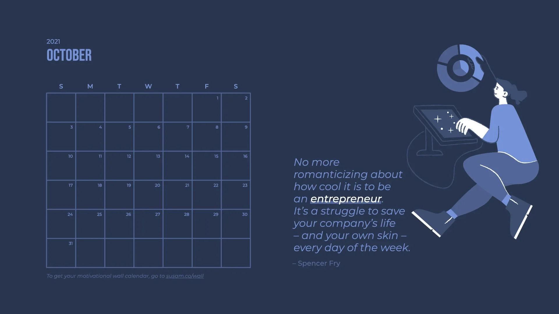 A calendar with a person sitting on a laptop.