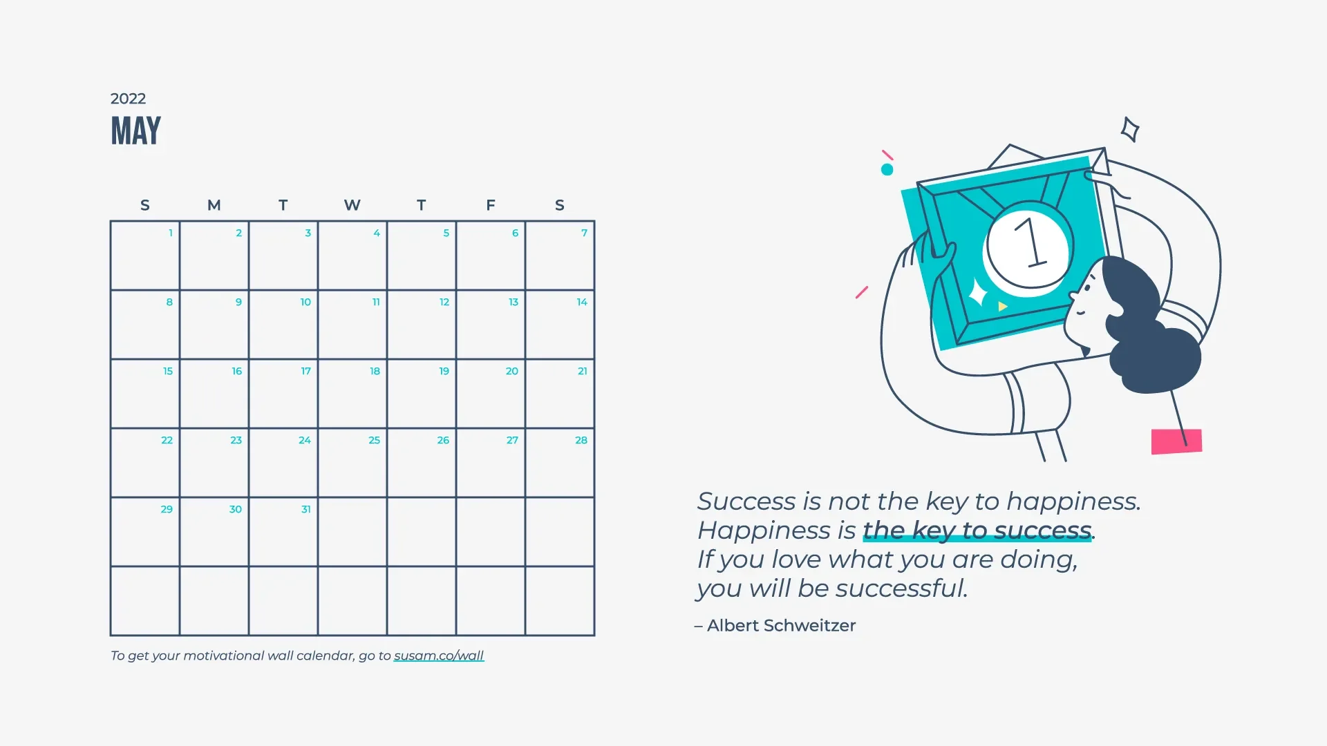 A calendar with an illustration of a person holding a phone.