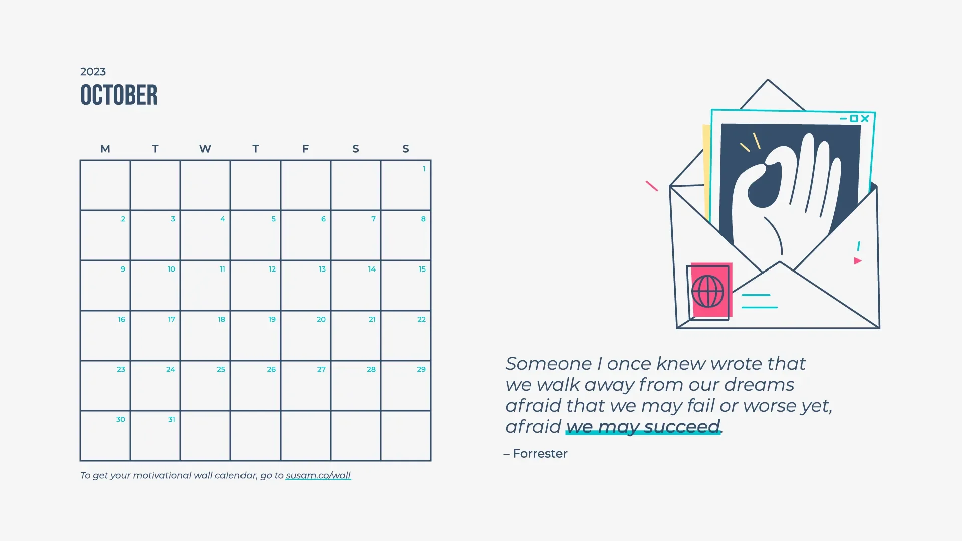 A calendar with a hand holding an envelope.