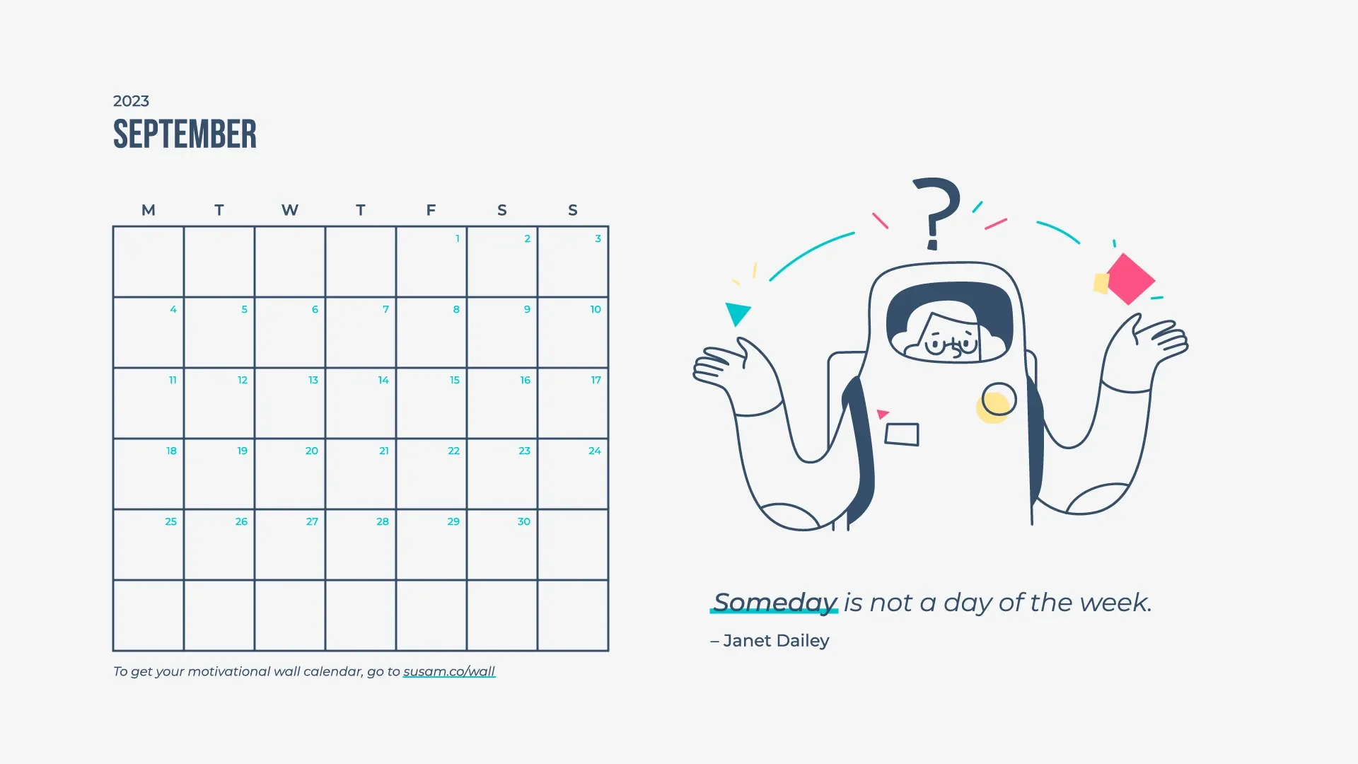 A calendar with an image of an astronaut.