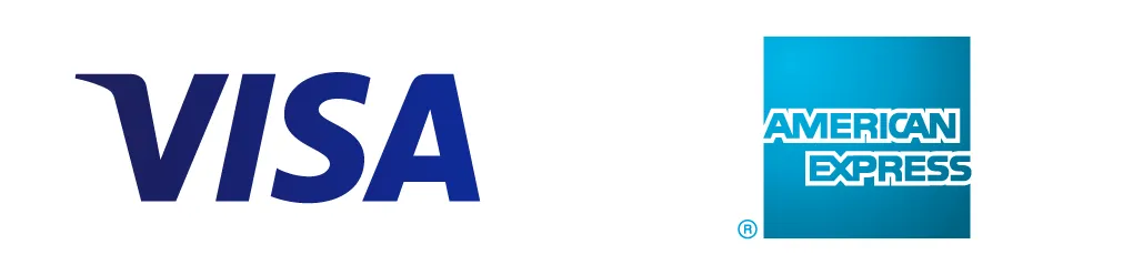 Visa and american express logos.
